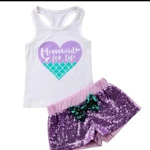 Girls- Toddler Mermaid Shorts Sequins Set 💜🤍